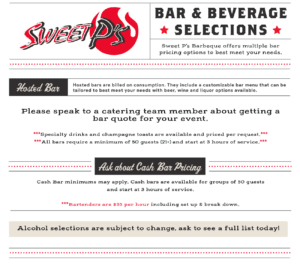 Sweet P's Catering Bar Menu